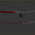Sci Fi Mechanical Swords With Red And Black Blades And Gun Components