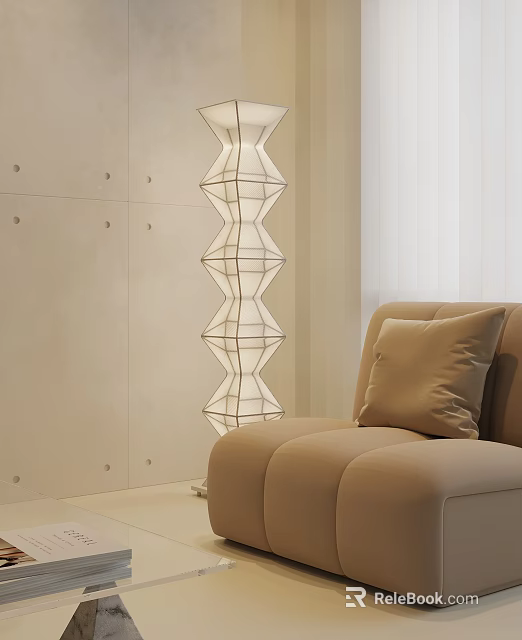 Elegant Modern Interior With Geometric Floor Lamp And Beige Sofa Couch 3d model