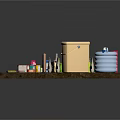 Assorted Food And Beverage Packages With Bottles Cans And Boxes On Brown Surface