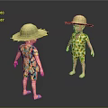 Elderly People In Straw Hats And Floral Shirts Standing On Black Ground With Reflections