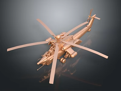 Golden Helicopter Model with Detailed Rotors and Metallic Body on Dark Background 3d model