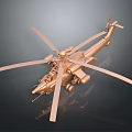 Golden Helicopter Model with Detailed Rotors and Metallic Body on Dark Background