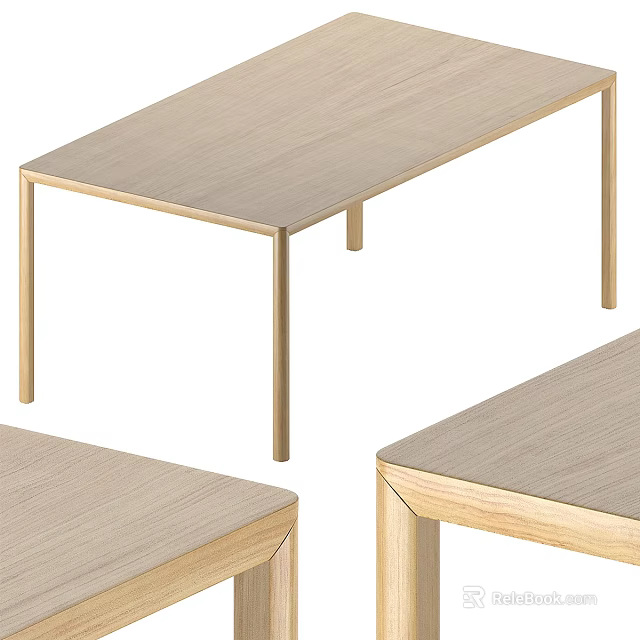 Modern Minimalist Dining Table With Wooden Tabletop And Sleek Metal Legs 3d model 