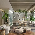 Modern Office Interior Design With Wooden Ceiling Green Plants And Comfortable Sofa