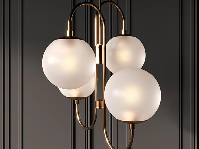 Contemporary Lighting Fixture Combination with Spherical Lampshades and Gold Metal Frame for Dark Wall Interior 3d model