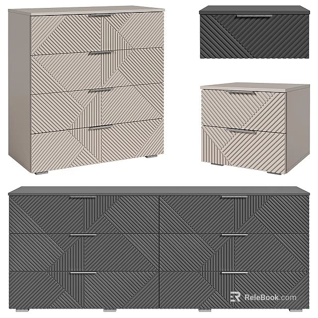 Modern Stylish Bedside Table With Geometric Pattern Drawers In Gray And Beige Colors 3d model