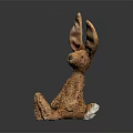 Brown Fluffy Stuffed Rabbit Toy With Long Ears Sitting On Dark Background