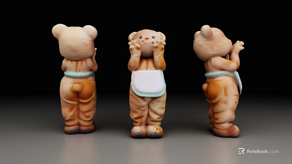 Cute Bear Sculptures Showing Three Poses From Different Angles With White Apron 3d model 