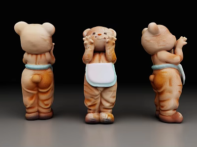 Cute Bear Sculptures Showing Three Poses From Different Angles With White Apron 3d model