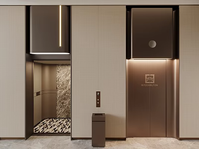 Modern Elevator Interior Design With Metallic Doors And Marble Wall Accents 3d model