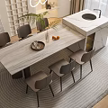 Modern Dining Table Set With Marble Top Dining Chairs Potted Plant And Fruit Decor