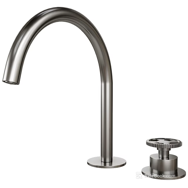 Modern Stainless Steel Faucet With Curved Spout And Separate Control Knob 3d model 