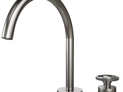 Modern Stainless Steel Faucet With Curved Spout And Separate Control Knob 3d model