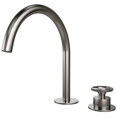 Modern Stainless Steel Faucet With Curved Spout And Separate Control Knob 3d model
