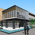 Modern Sales Office Building Featuring Glass Curtain Wall Black Gold Exterior And Water Feature