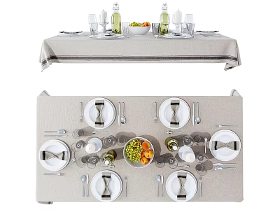 Tableware Set Featuring Plates Bowls Cutlery Condiment Bottles And Fresh Vegetables On Tray 3d model