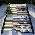Modern Outdoor Staircase With Geometric Steps Green Plant And Decorative Ornaments