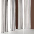 Elegant White Floor Length Curtains Draped Against Brown Wall Interior 3d model