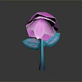 Artistic Origami Flower With Pink Petals Blue Leaf And Stem On Reflective Surface