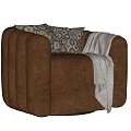 Brown Leather Single Sofa With Vertical Ribbed Design Geometric Pattern Pillows And Gray Throw Blanket 3d model