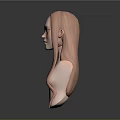 3D Rendered Child Head with Pink Long Hair Elf Ears Green Eyes and Light Skin