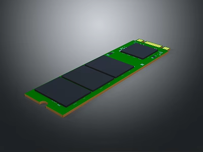 High Performance Computer RAM Module Featuring Green Circuit Board Black Chips And Gold Contacts 3d model