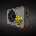 Rusty Outdoor Air Conditioner Fan With Yellow Graffiti And Dirty Soul Design
