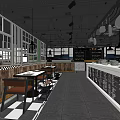 Modern Hot Pot Restaurant Interior With White Brick Wall Tables And Ceiling Lights