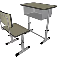 Simple Design Student Desk With Adjustable Height Drawer And Rolling Chair 3d model