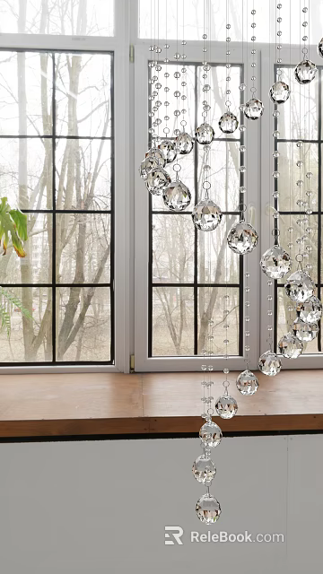 Elegant Floor Lamp With Crystal Pendant Decor By Window With Tree View 3d model 