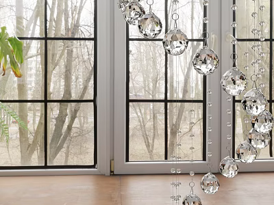 Elegant Floor Lamp With Crystal Pendant Decor By Window With Tree View 3d model