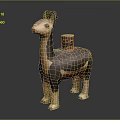 Handcrafted Llama Sculpture Carving With Brown Beige Body And Red Decorative Accent