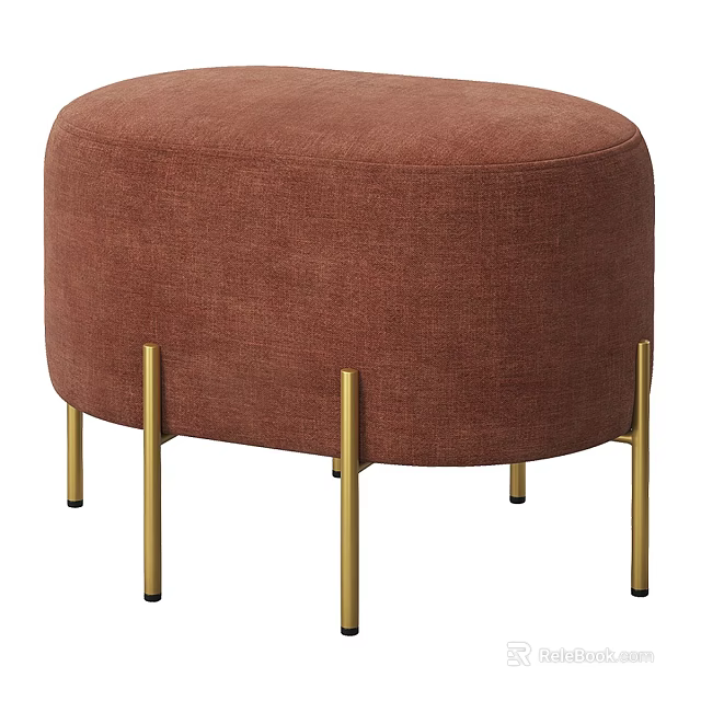 Contemporary Stylish Round Brown Upholstered Stool With Gold Metal Legs for Modern Home 3d model 