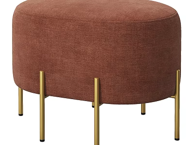 Contemporary Stylish Round Brown Upholstered Stool With Gold Metal Legs for Modern Home 3d model