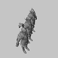 Shiny Metallic Knight Armors Lined Up With Red Feather Cross Symbol And Golden Accents