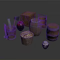 Rustic Wooden Household Items Including Barrels Buckets Box And Storage Jars