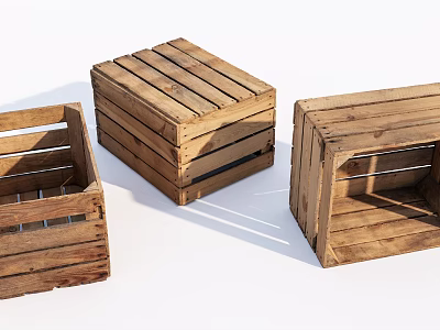 Three Rustic Wooden Crates For Storage With Open Design And Natural Finish 3d model