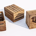 Three Rustic Wooden Crates For Storage With Open Design And Natural Finish