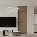 Modern Living and Dining Room with Beige Sofa Spiral Pendant Light in Neutral Tones