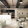 Elegant Modern Café Interior Design With Black Pendant Lights Round Tables And Light Chairs