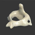 White Abstract Sculpture With Curved Shapes And Hole On Black Reflective Background