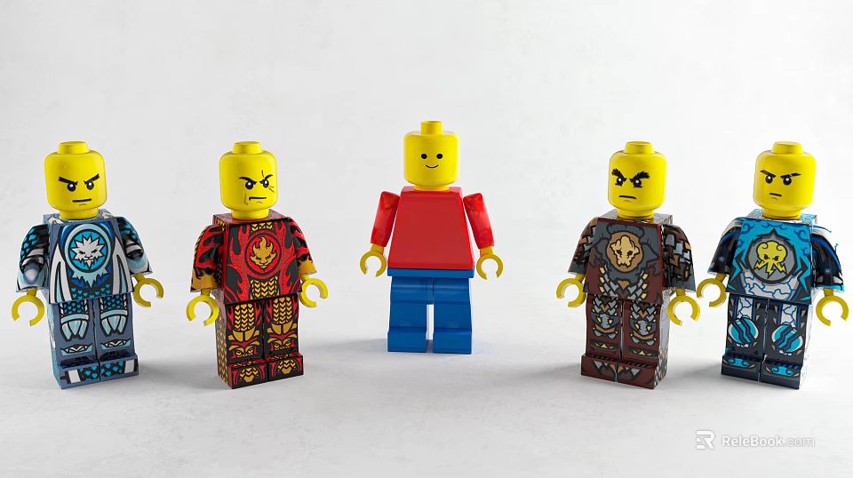 Building Blocks Minifigures with Different Costumes Colorful Designs and Expressions 3d model 