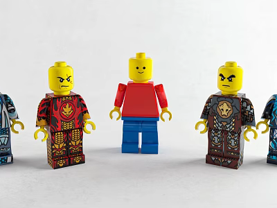 Building Blocks Minifigures with Different Costumes Colorful Designs and Expressions 3d model