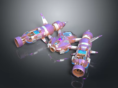 Cosmic Purple And Pink Spacecraft Models With Thrusters And Cockpits 3d model