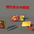Modern Decorative Pillows 3D Model Display with Yellow and Red Colors and Patterns 3d model