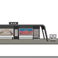Modern Station Platform With Curved Canopy Illuminated Billboards And Seating