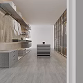 Modern Minimalist Wardrobe Interior With Hanging Area Shelves Drawers And White Clothes