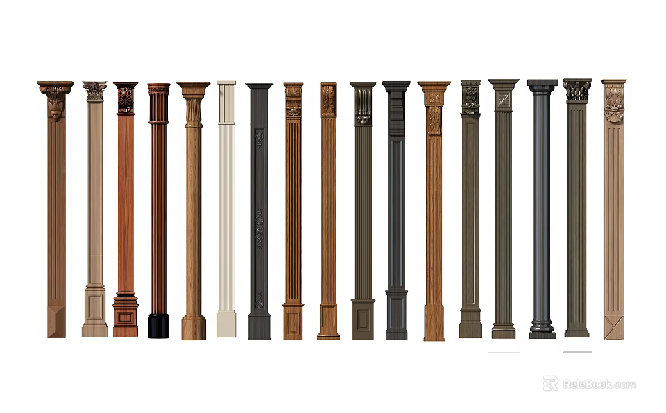 Decorative Roman Columns In Various Styles And Different Colors For Home Design 3d model 