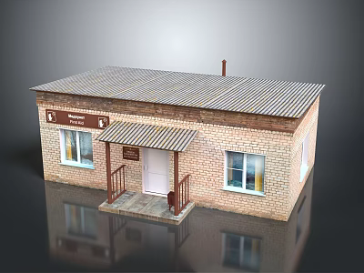Detached Villa With Brick Exterior Corrugated Metal Roof Front Porch And Windows Design 3d model