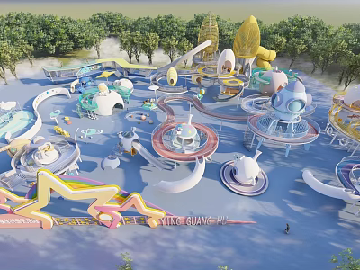 Colorful Children's Playground With Slides And Fun Structures In Xing Guan Park 3d model